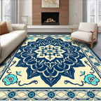 Navy Blue Floral Mandala Pattern Rug