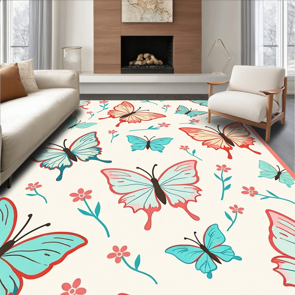 Whimsical Butterfly Floral Pattern Rug