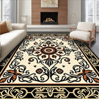 Ornate Black Gold Floral Medallion Rug