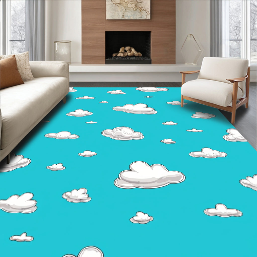 Cute White Clouds Bright Blue Sky Rug