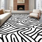 Abstract Black White Wavy Pattern Rug