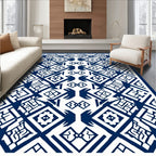 Bold Navy Geometric Ethnic Pattern Rug