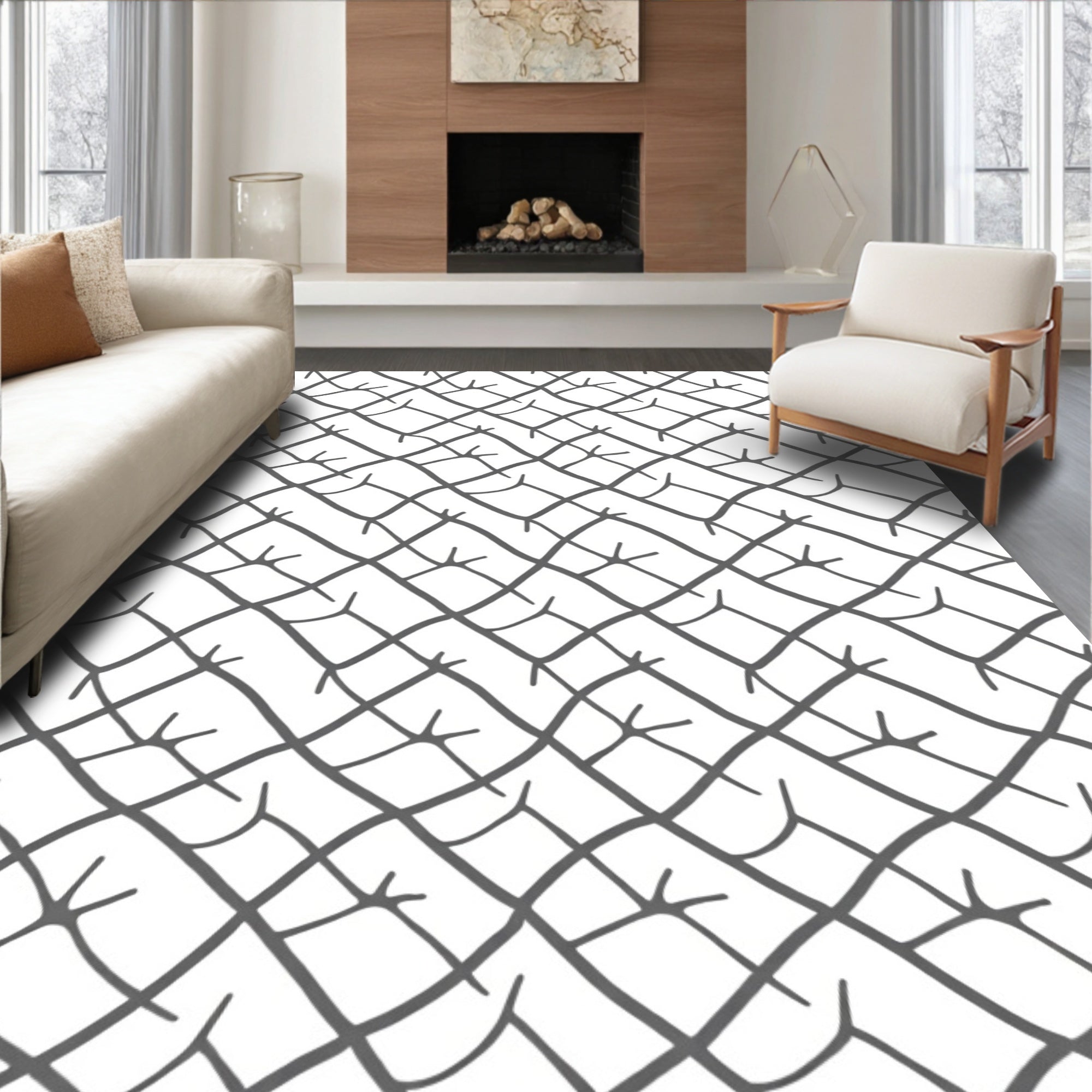 Rustic Hand Drawn Geometric Pattern Rug
