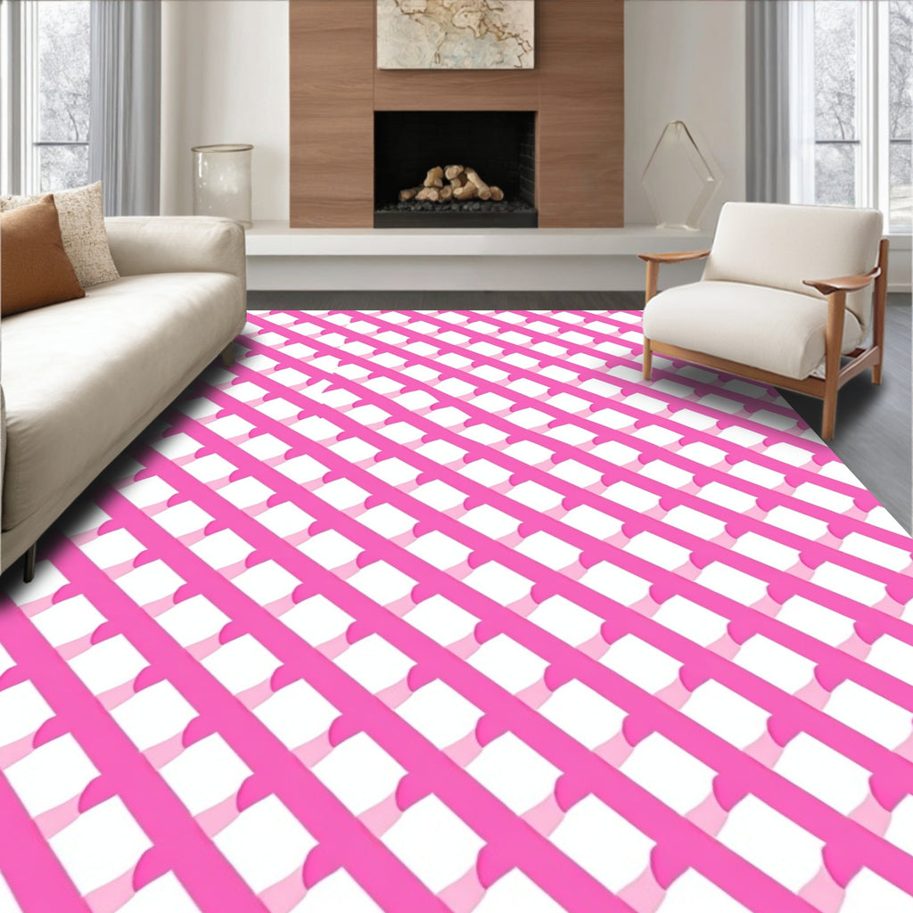 Pink Lattice Stripe Pattern Rug