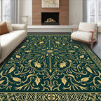 Deep Teal Gold Floral Mandala Rug