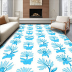 Blue Stylized Daisy Pattern Rug