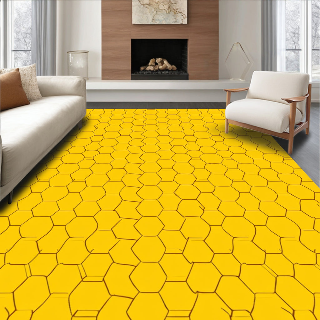 Geometric Honeycomb Yellow Design Rug
