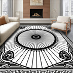 Geometric Sunburst Abstract Border Design Rug