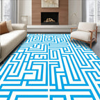 Bold Blue Maze Pattern Rug