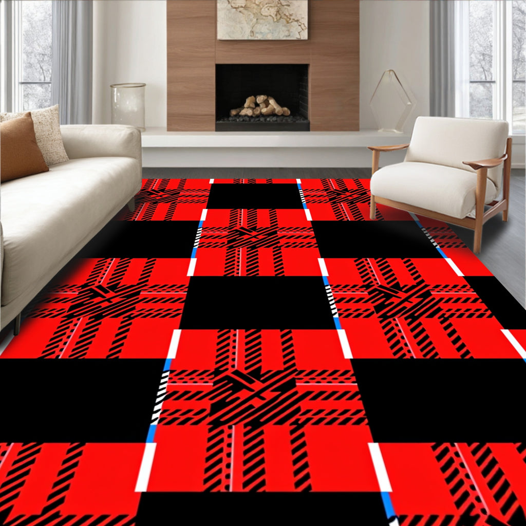 Bold Red Black Buffalo Plaid Design Rug