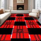 Bold Red Black Buffalo Plaid Design Rug