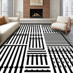 Black White Geometric Grid Pattern Rug