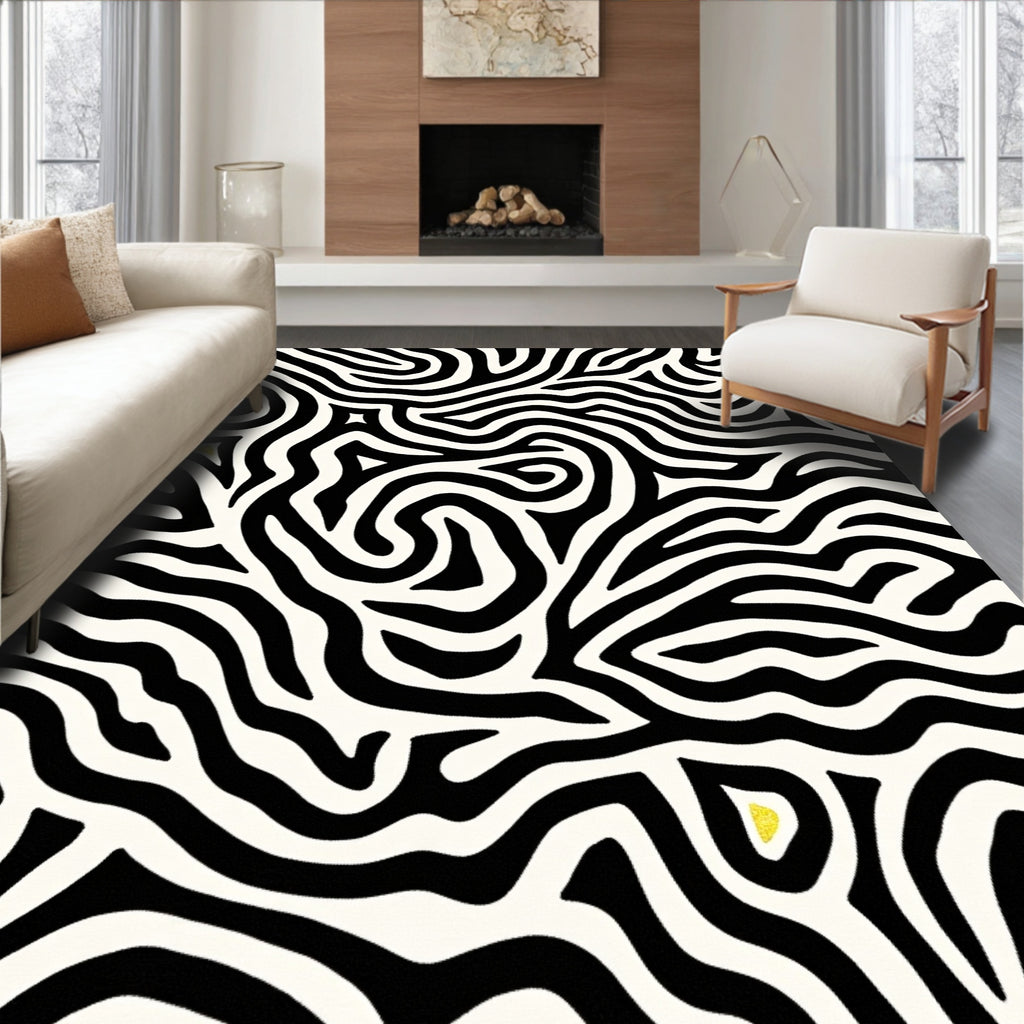 Bold Black white Organic Lines Rug