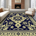 Navy Yellow Floral Mandala Pattern Rug