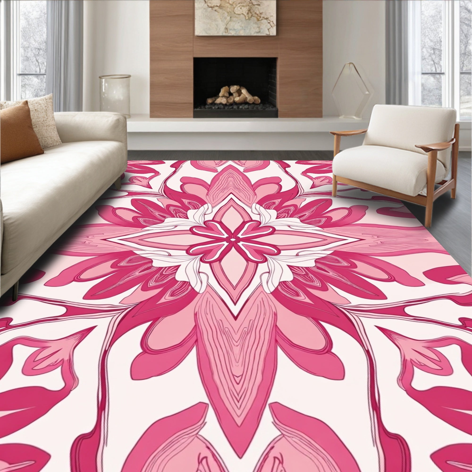 Pink Floral Mandala Design Rug