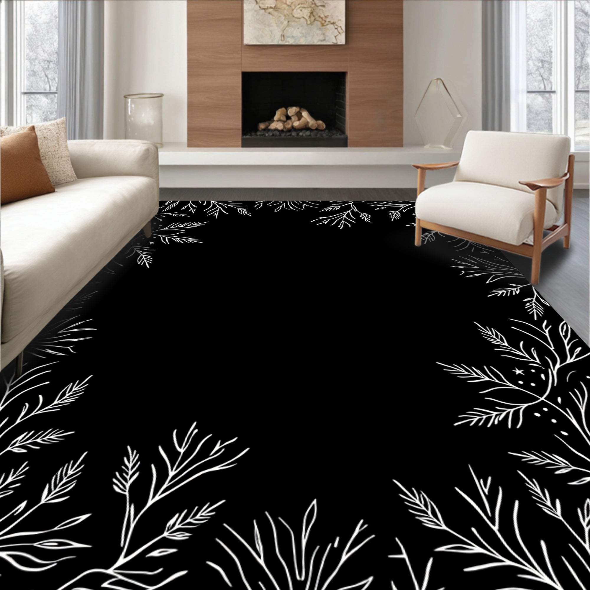 Botanical Vines Stars Border Design Rug