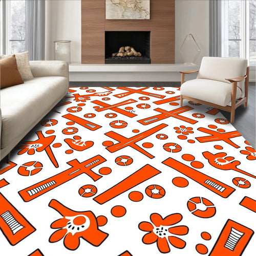 Abstract Orange Cross Flower Design Rug