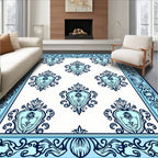 Light Blue Navy Damask Pattern Rug