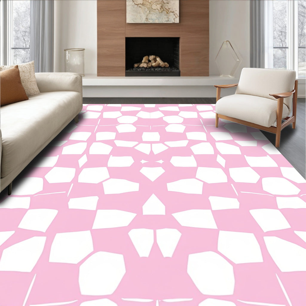 Pink White Irregular Checkered Pattern Rug