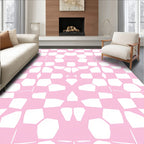 Pink White Irregular Checkered Pattern Rug
