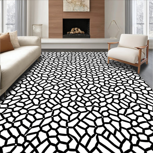Abstract Organic Black White Pattern Rug