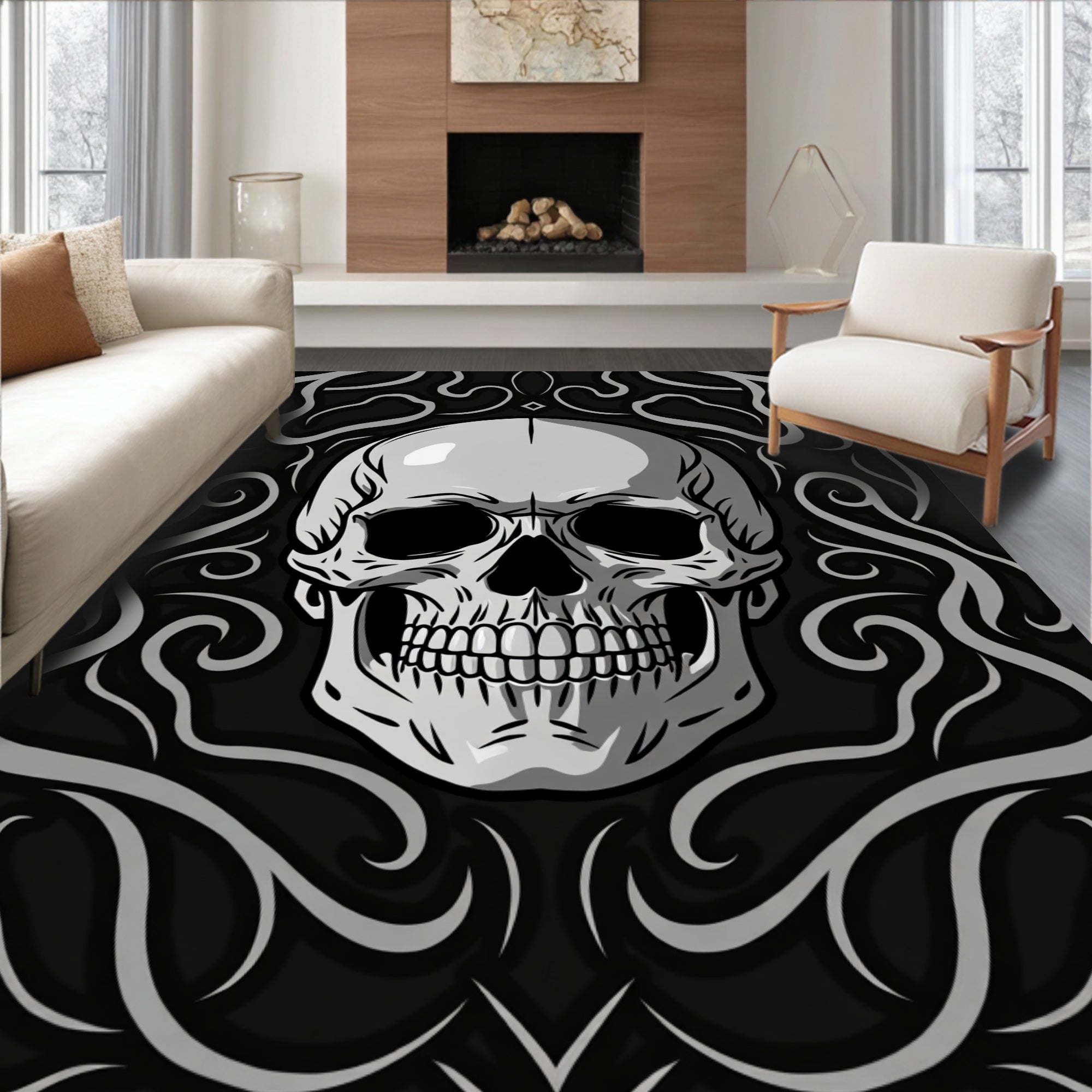 Gothic Skull Swirls Pattern Rug