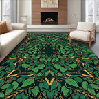 Emerald Green Gold Botanical Pattern Rug