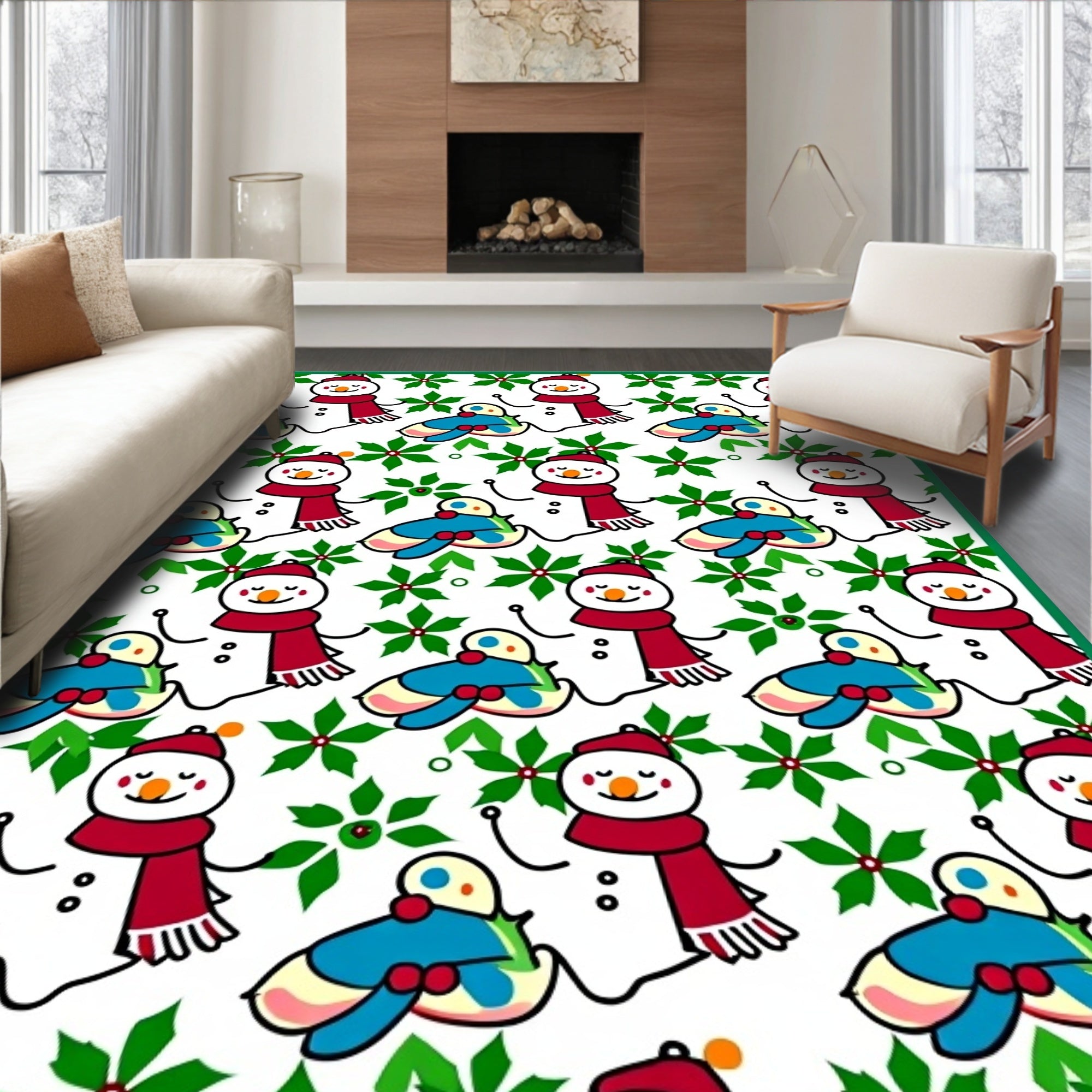 Festive Snowman Holly Garland Rug