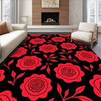 Bold Red Rose Botanical Design Rug