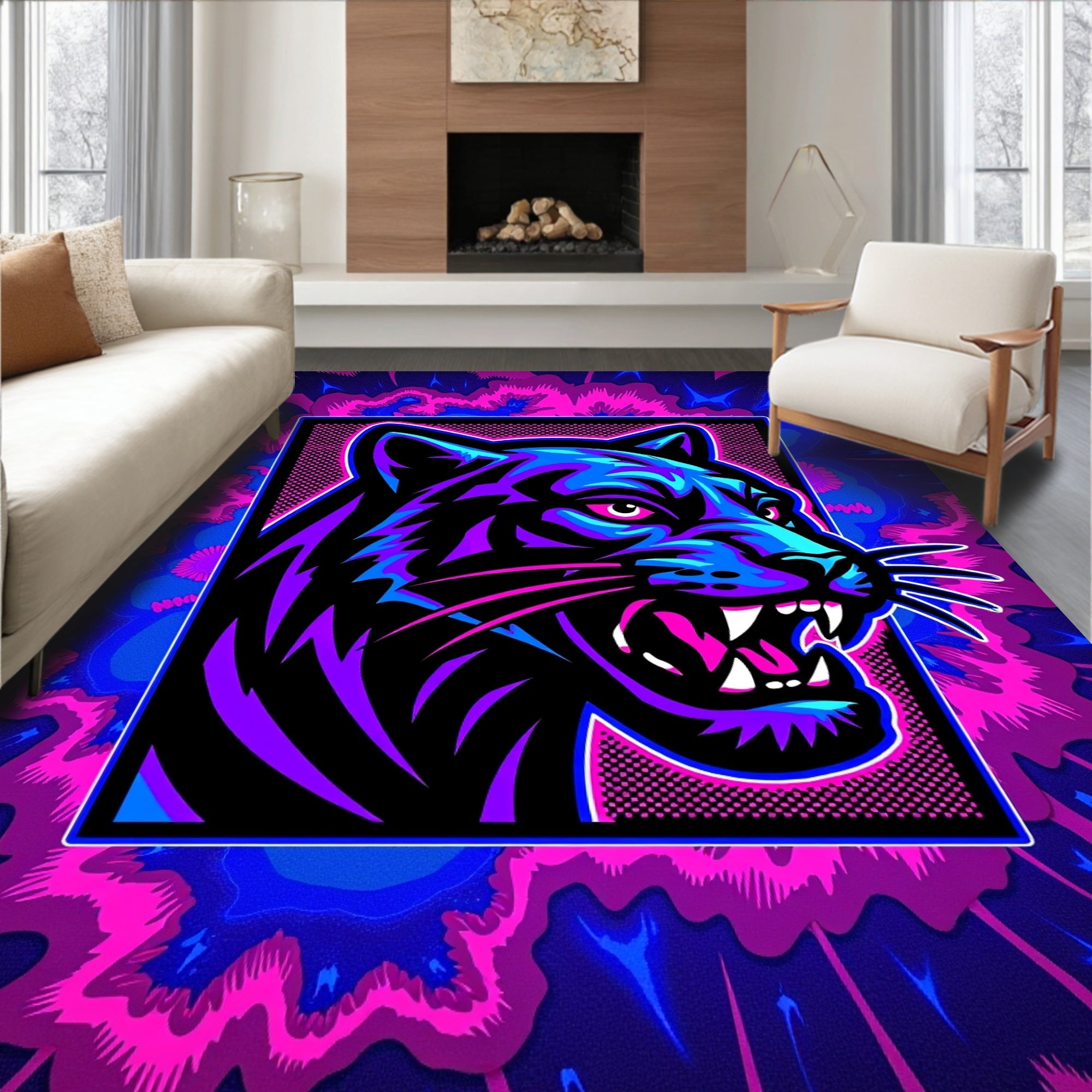 Bold Panther Neon Abstract Rug