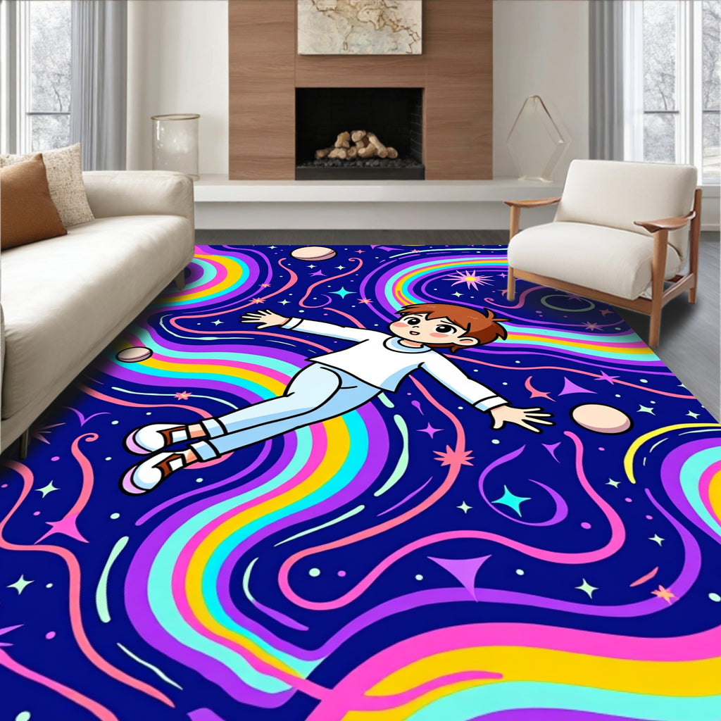 Whimsical Rainbow Swirl Star Child Design Rug