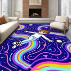 Whimsical Rainbow Swirl Star Child Design Rug