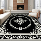 Elegant Black Ivory Classic Floral Design Rug