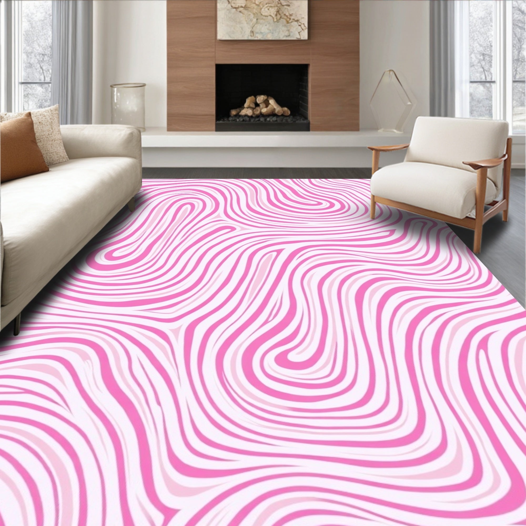 Pink Abstract Swirl Pattern Rug
