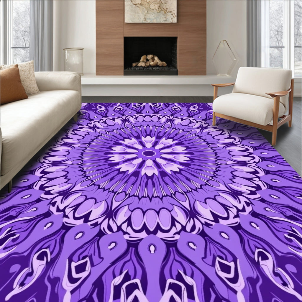 Purple Floral Mandala Patterned Rug