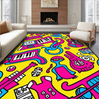 Vibrant Music Collage Pattern Rug