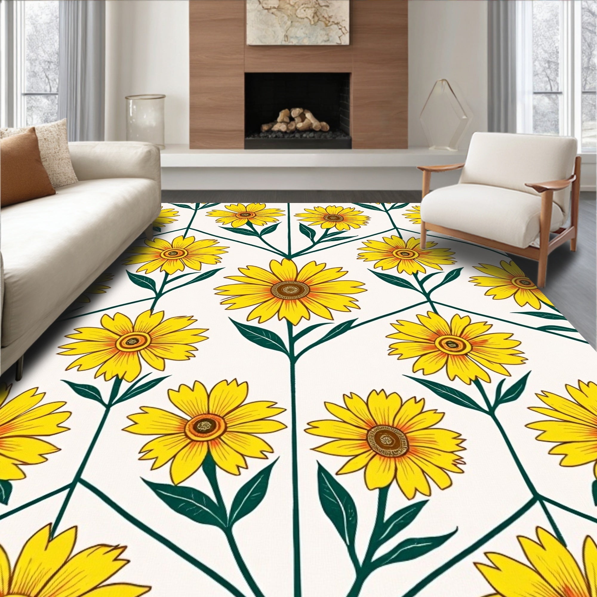 Yellow Daisy Hexagonal Pattern Rug