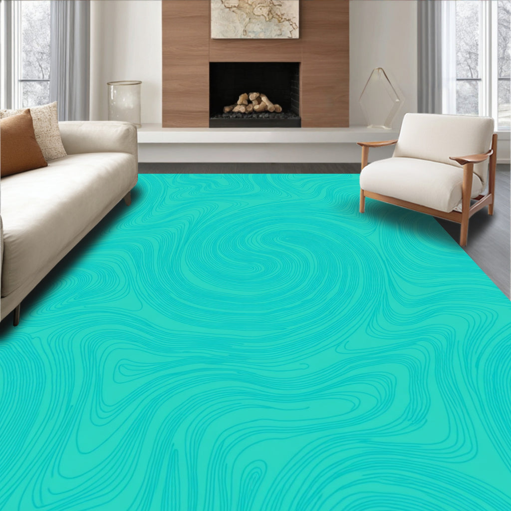Abstract Teal Swirl Pattern Rug
