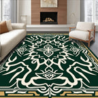 Intricate Dark Green Gold Motif Rug