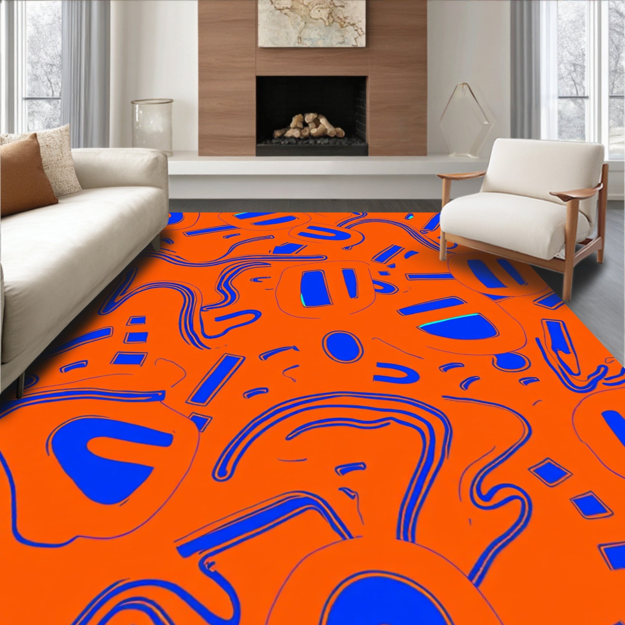 Abstract Blue Organic Forms Rug