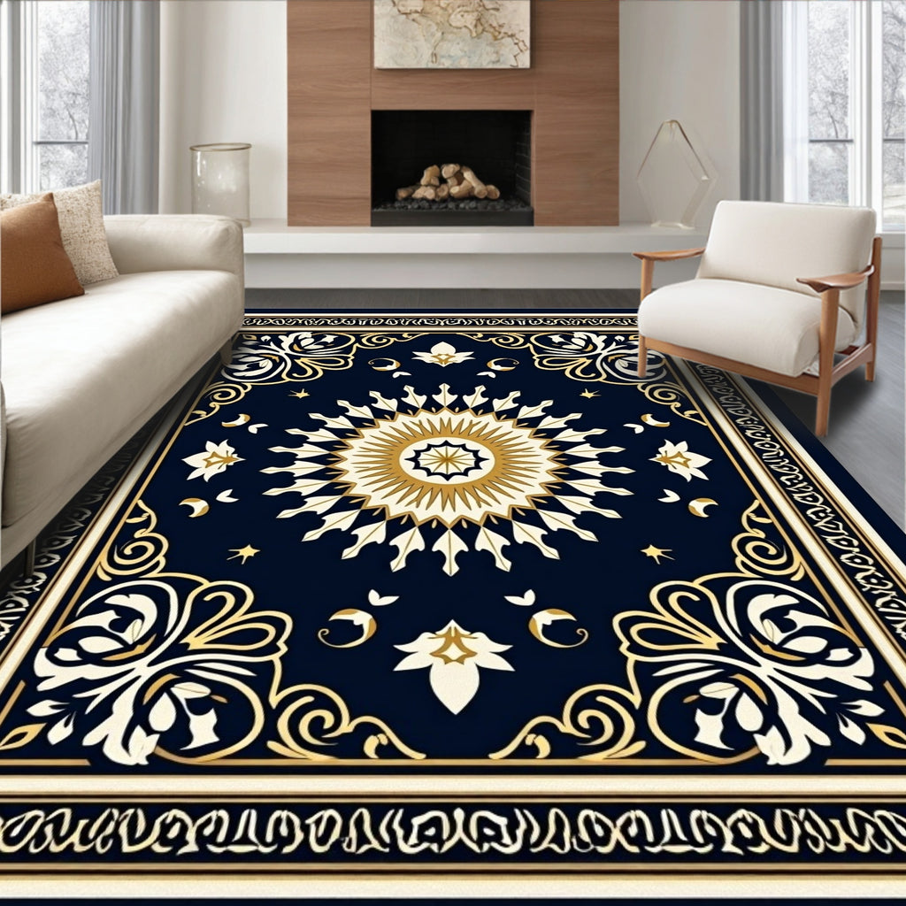 Art Deco Sun Floral Motif Rug