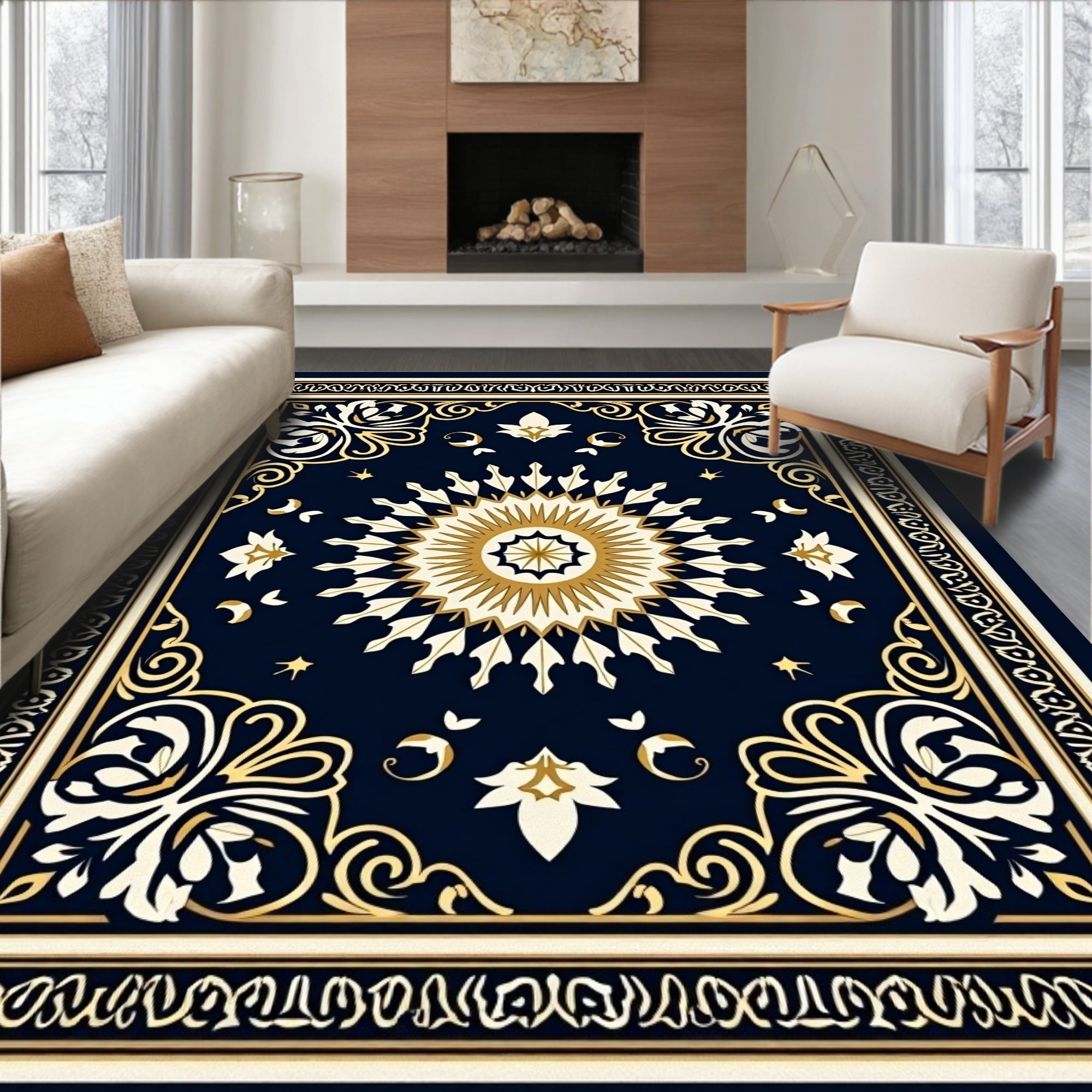 Art Deco Sun Floral Motif Rug