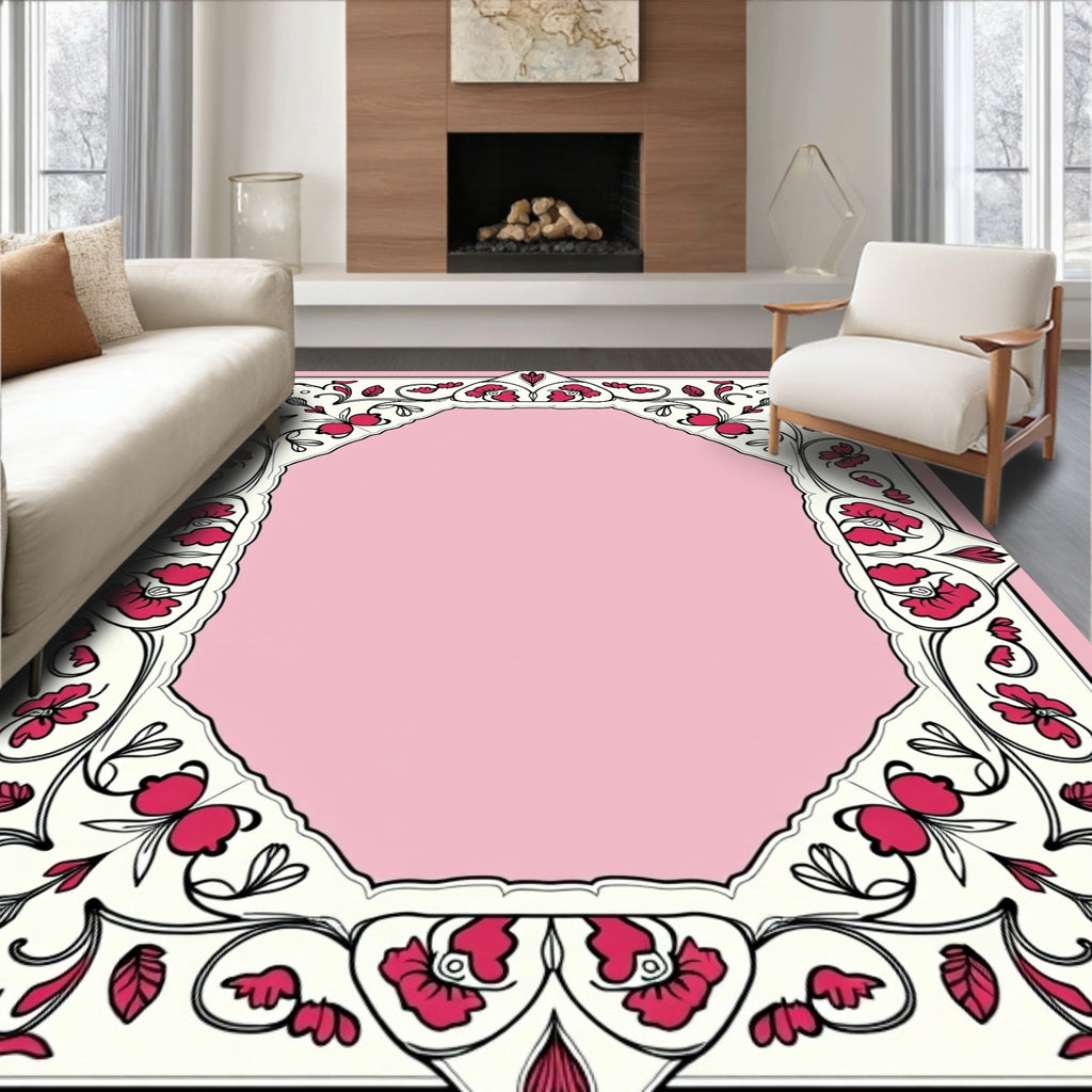 Floral Vine With Dark Pink Accent Accents Rug