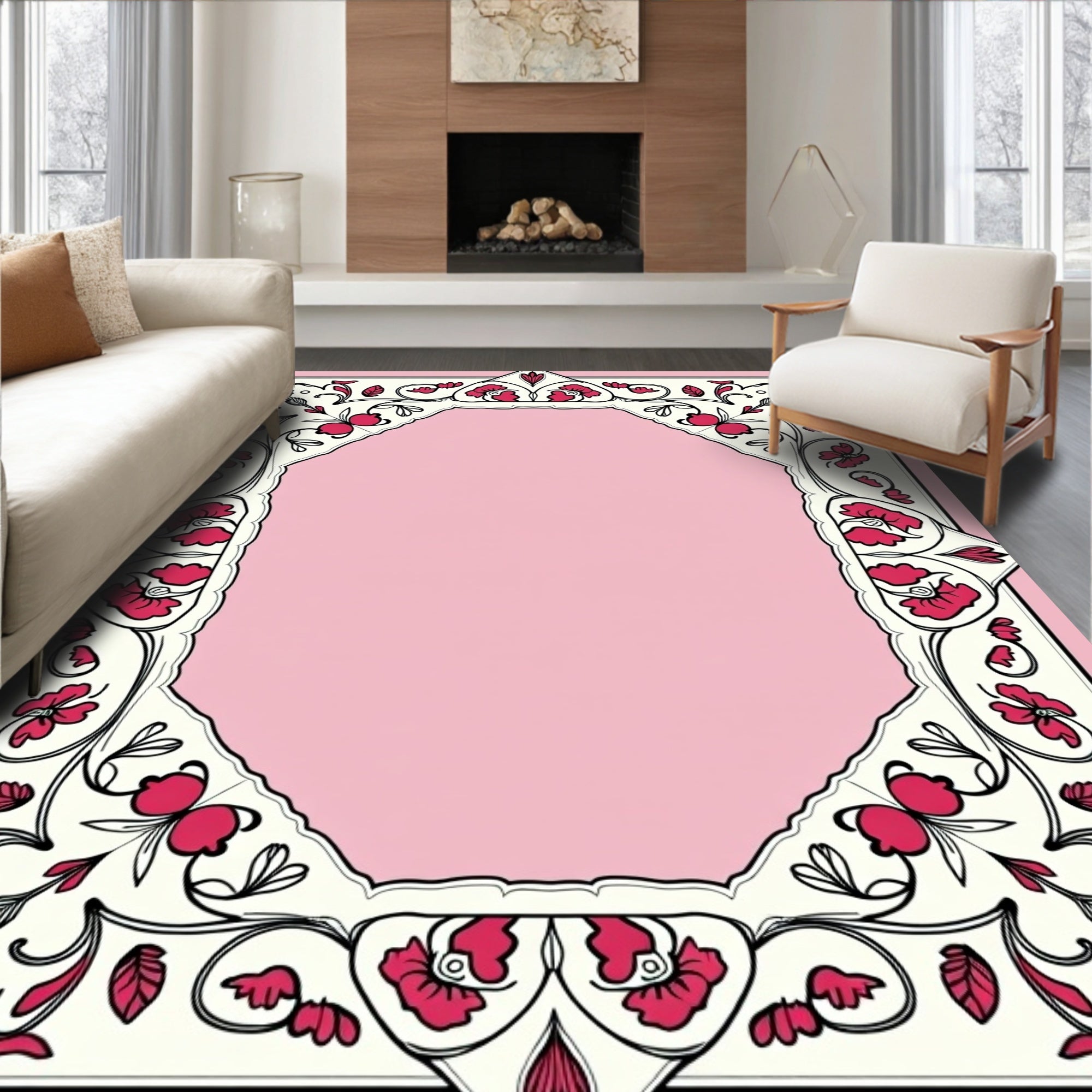 Floral Vine With Dark Pink Accent Accents Rug