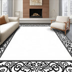 Ornate Black White Scrollwork Rug