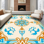 Ornate Teal Gold Floral Pattern Rug