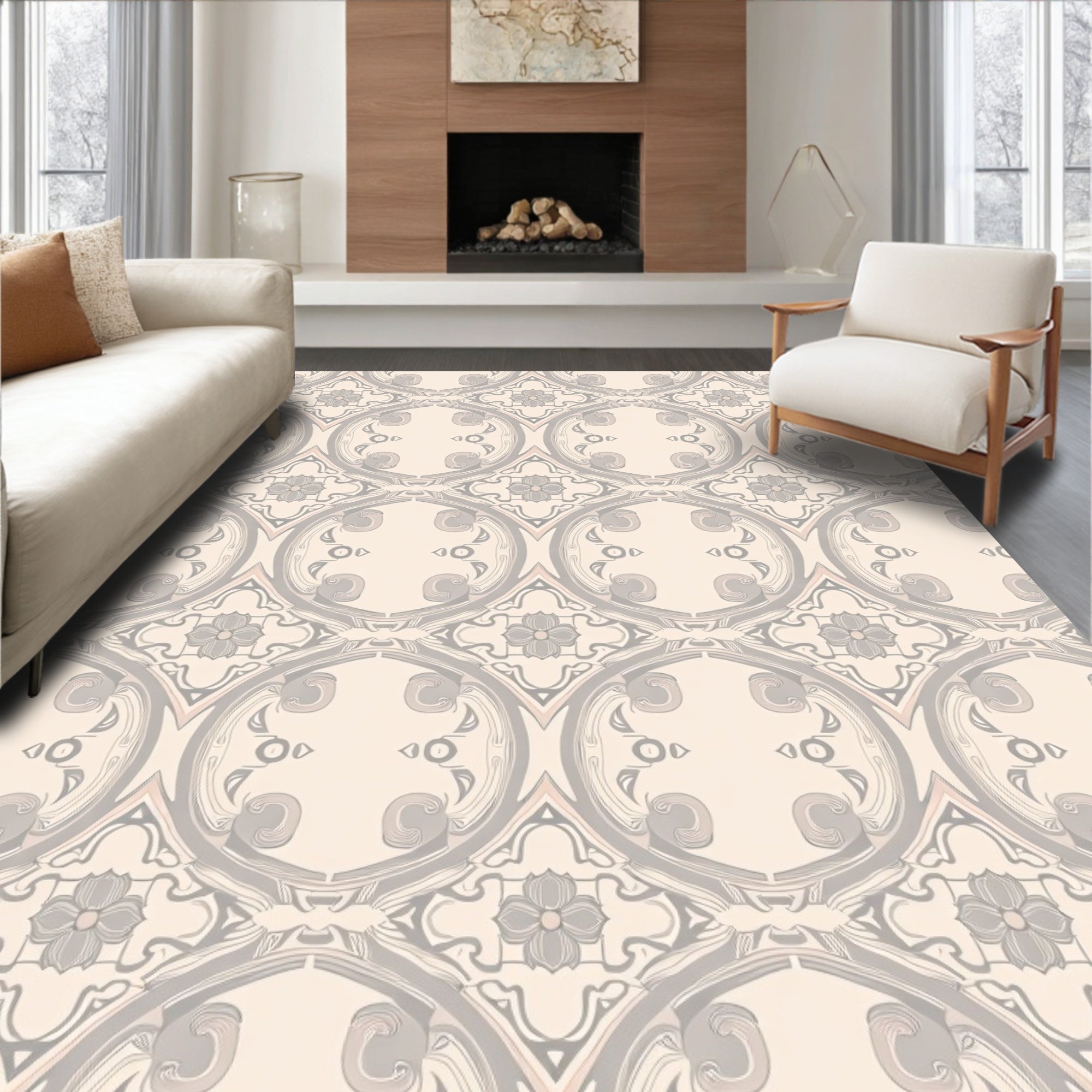 Vintage Floral Oval Pattern Rug