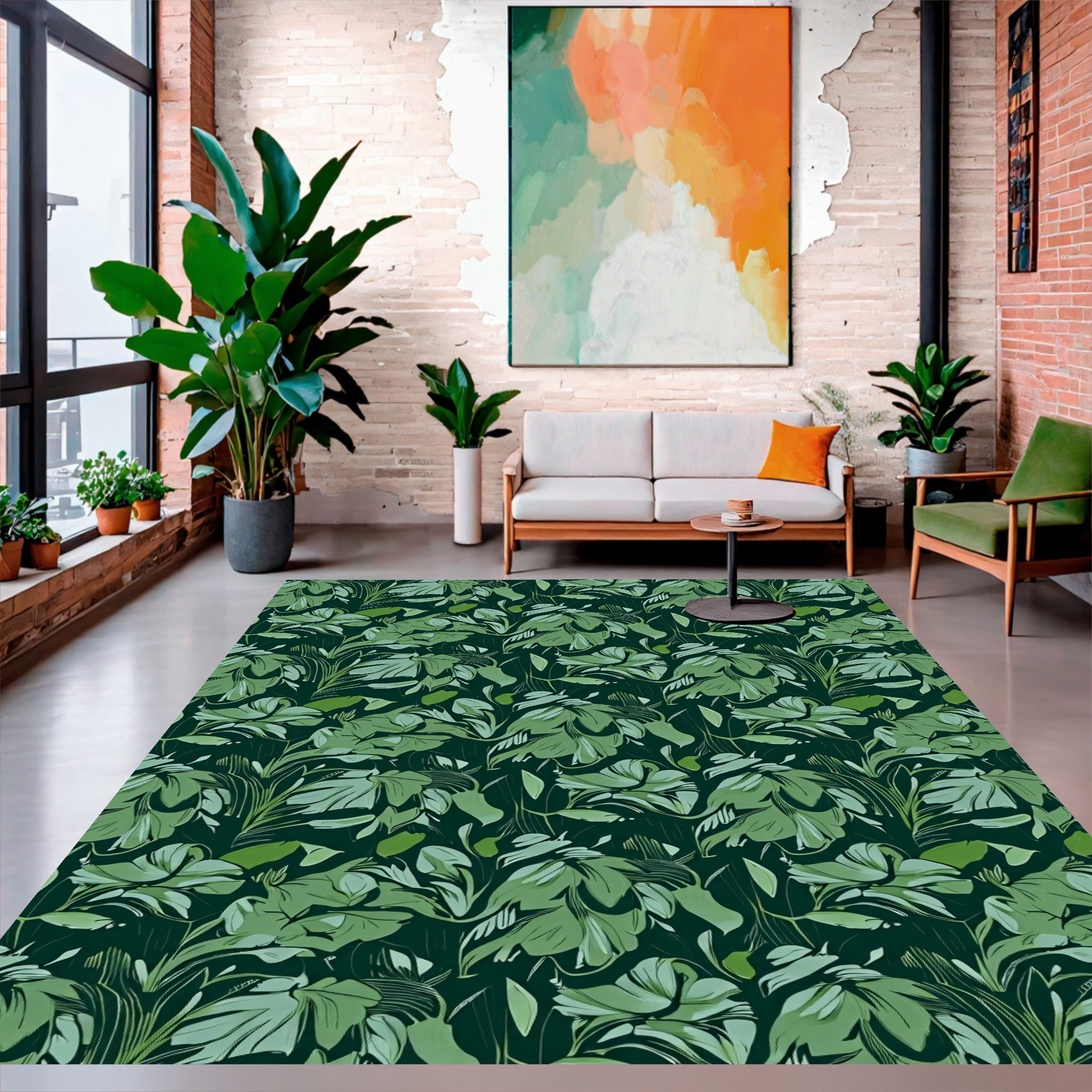 Lush Green Floral Pattern Design Rug