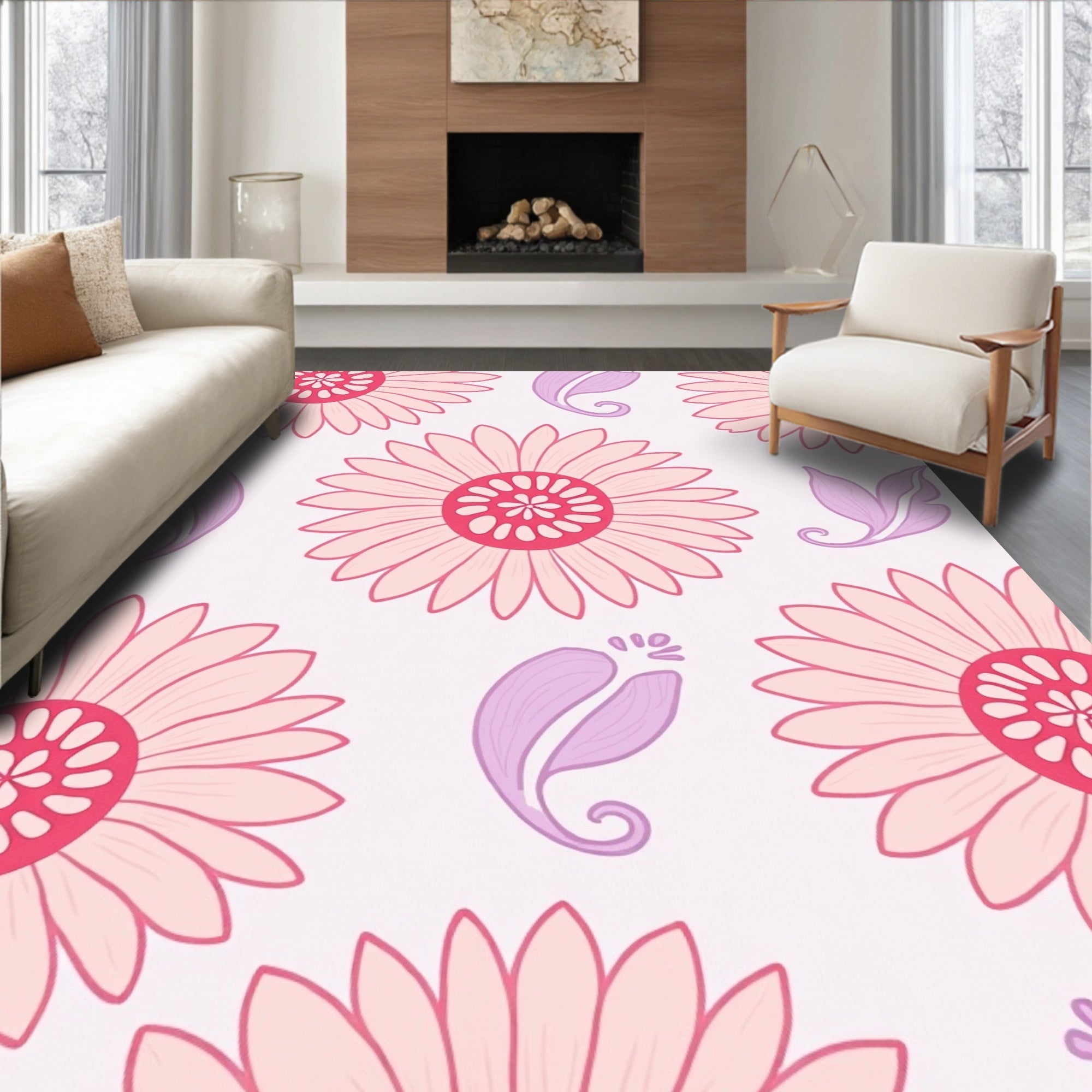 Pink Floral Paisley Pattern Rug
