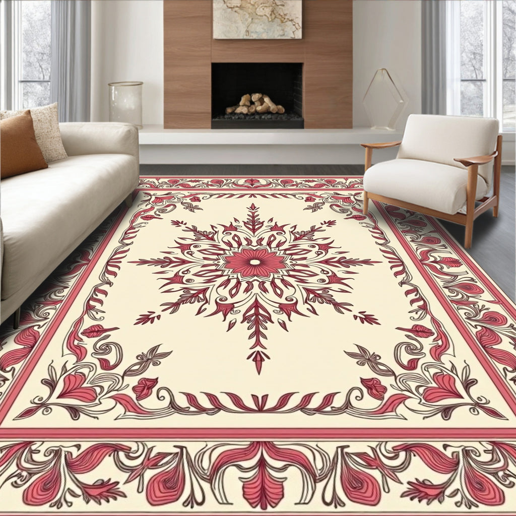 Elegant Rose Floral Mandala Border Rug